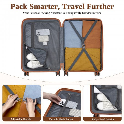 KSK2584 - Kono Scratch-Resistant 28-Inch Large Hard Shell Suitcase with Horizontal Stripe Design, Brown Accents & Spinner Wheels - Navy and Brown