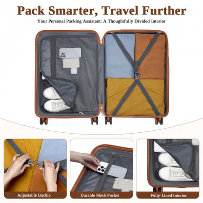 KSK2584 - Kono Scratch-Resistant 3-Piece Hard Shell Luggage Set with Horizontal Stripe Design, Brown Accents & Spinner Wheels - Navy and Brown