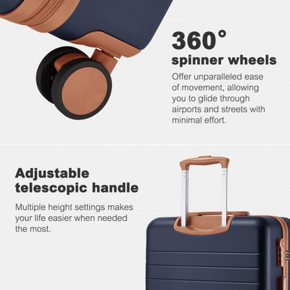 KSK2584 - Kono Scratch-Resistant 28-Inch Large Hard Shell Suitcase with Horizontal Stripe Design, Brown Accents & Spinner Wheels - Navy and Brown