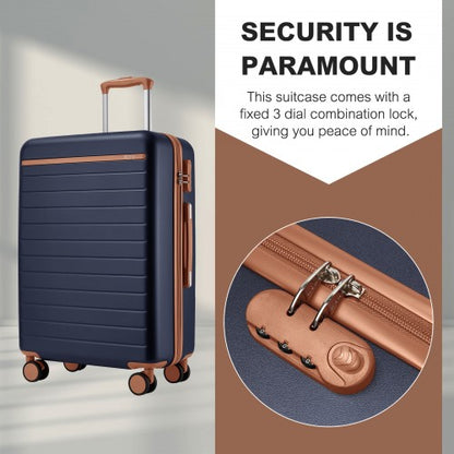 KSK2584 - Kono Scratch-Resistant 28-Inch Large Hard Shell Suitcase with Horizontal Stripe Design, Brown Accents & Spinner Wheels - Navy and Brown