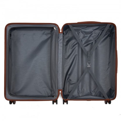 KSK2584 - Kono Scratch-Resistant 3-Piece Hard Shell Luggage Set with Horizontal Stripe Design, Brown Accents & Spinner Wheels - Navy and Brown