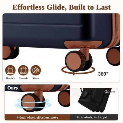 KSK2584 - Kono Scratch-Resistant 28-Inch Large Hard Shell Suitcase with Horizontal Stripe Design, Brown Accents & Spinner Wheels - Navy and Brown
