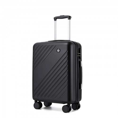 KSK2585 - Kono 20 Inch ABS+PC Hard Shell Carry On Luggage, Diagonal Stripe Lightweight Travel Suitcase with Silent Spinner Wheels & Organised Interior - Black