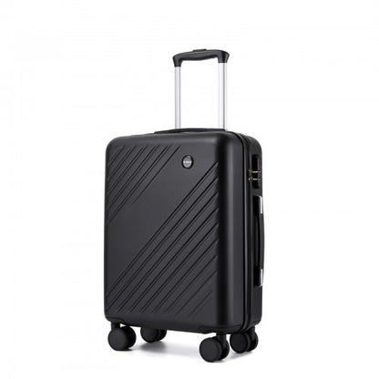 KSK2585 - Kono 20 Inch ABS+PC Hard Shell Carry On Luggage, Diagonal Stripe Lightweight Travel Suitcase with Silent Spinner Wheels & Organised Interior - Black