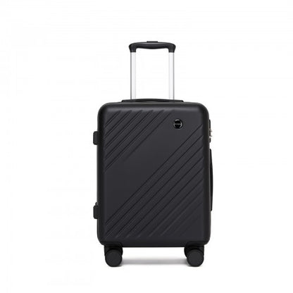 KSK2585 - Kono 20 Inch ABS+PC Hard Shell Carry On Luggage, Diagonal Stripe Lightweight Travel Suitcase with Silent Spinner Wheels & Organised Interior - Black