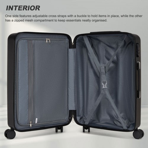 KSK2585 - Kono 24 Inch Medium ABS+PC Hard Shell Checked Luggage, Modern Diagonal Stripe Travel Suitcase with Silent Spinner Wheels, Combination Lock - Black