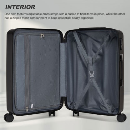 KSK2585 - Kono 24 Inch Medium ABS+PC Hard Shell Checked Luggage, Modern Diagonal Stripe Travel Suitcase with Silent Spinner Wheels, Combination Lock - Black