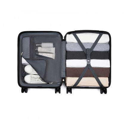 KSK2585 - Kono 20 Inch ABS+PC Hard Shell Carry On Luggage, Diagonal Stripe Lightweight Travel Suitcase with Silent Spinner Wheels & Organised Interior - Black