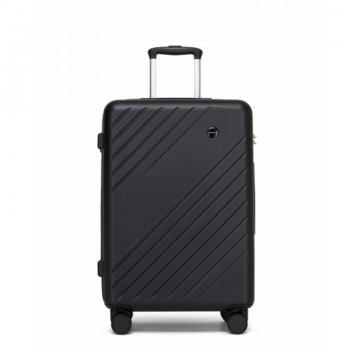 KSK2585 - Kono 24 Inch Medium ABS+PC Hard Shell Checked Luggage, Modern Diagonal Stripe Travel Suitcase with Silent Spinner Wheels, Combination Lock - Black
