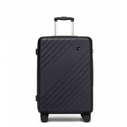 KSK2585 - Kono 24 Inch Medium ABS+PC Hard Shell Checked Luggage, Modern Diagonal Stripe Travel Suitcase with Silent Spinner Wheels, Combination Lock - Black