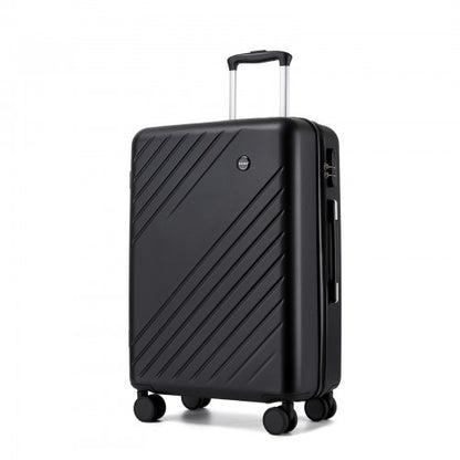 KSK2585 - Kono 24 Inch Medium ABS+PC Hard Shell Checked Luggage, Modern Diagonal Stripe Travel Suitcase with Silent Spinner Wheels, Combination Lock - Black