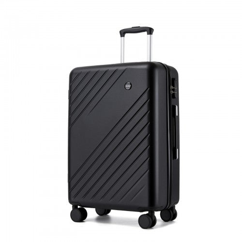 KSK2585 - Kono 24 Inch Medium ABS+PC Hard Shell Checked Luggage, Modern Diagonal Stripe Travel Suitcase with Silent Spinner Wheels, Combination Lock - Black