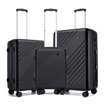 KSK2585 - Kono ABS+PC Hard Shell 3 Piece Luggage Set (20/24/28 Inch) with Diagonal Strap, Silent Wheels & Complete Travel Solution - Black