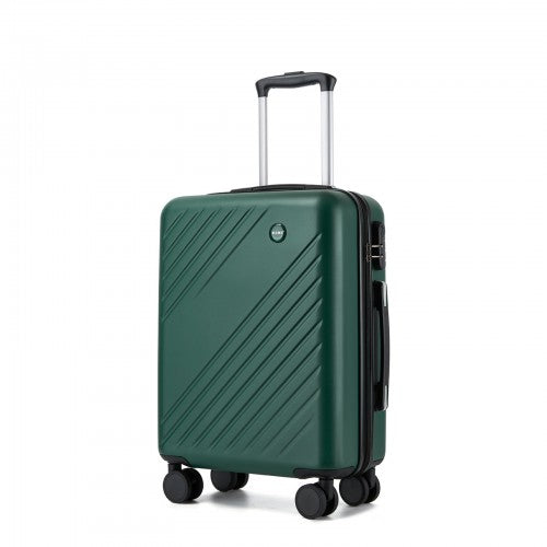 KSK2585 - Kono 20 Inch ABS+PC Hard Shell Carry On Luggage, Diagonal Stripe Lightweight Travel Suitcase with Silent Spinner Wheels & Organised Interior - Green