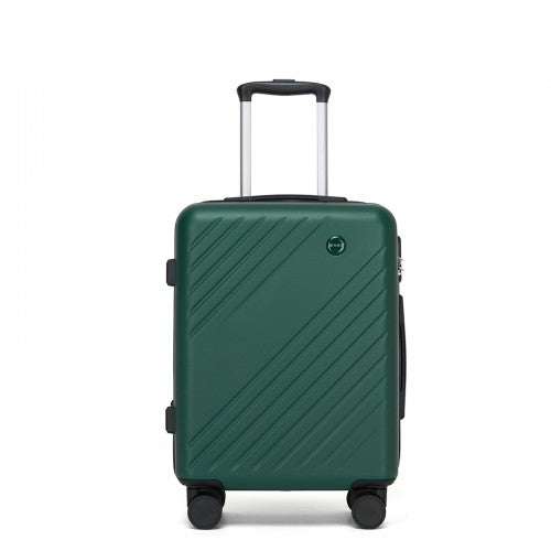 KSK2585 - Kono 20 Inch ABS+PC Hard Shell Carry On Luggage, Diagonal Stripe Lightweight Travel Suitcase with Silent Spinner Wheels & Organised Interior - Green