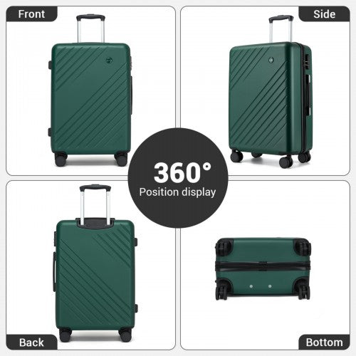 KSK2585 - Kono 28 Inch Large ABS+PC Hard Shell Checked Luggage, Spacious Diagonal Stripe Travel Suitcase with Silent Wheels & Combination Lock  - Green