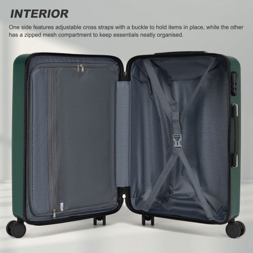 KSK2585 - Kono ABS+PC Hard Shell 3 Piece Luggage Set (20/24/28 Inch) with Diagonal Strap, Silent Wheels & Complete Travel Solution - Green