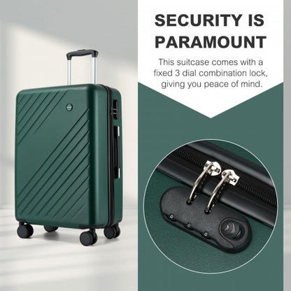 KSK2585 - Kono 28 Inch Large ABS+PC Hard Shell Checked Luggage, Spacious Diagonal Stripe Travel Suitcase with Silent Wheels & Combination Lock  - Green