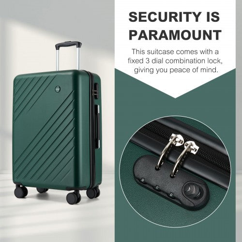 KSK2585 - Kono ABS+PC Hard Shell 3 Piece Luggage Set (20/24/28 Inch) with Diagonal Strap, Silent Wheels & Complete Travel Solution - Green