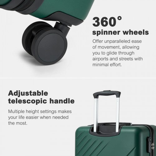KSK2585 - Kono 24 Inch Medium ABS+PC Hard Shell Checked Luggage, Modern Diagonal Stripe Travel Suitcase with Silent Spinner Wheels, Combination Lock - Green