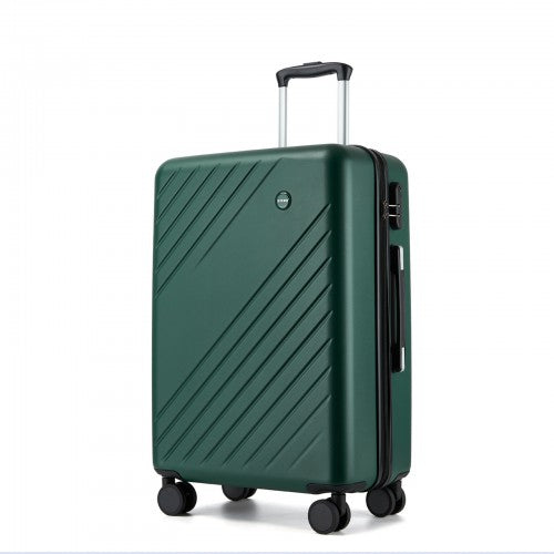 KSK2585 - Kono 24 Inch Medium ABS+PC Hard Shell Checked Luggage, Modern Diagonal Stripe Travel Suitcase with Silent Spinner Wheels, Combination Lock - Green