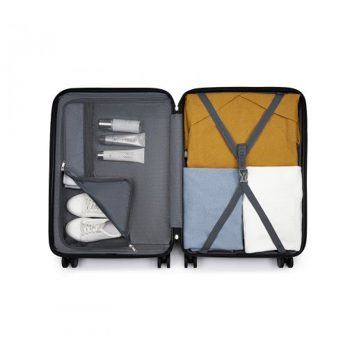 KSK2585 - Kono 24 Inch Medium ABS+PC Hard Shell Checked Luggage, Modern Diagonal Stripe Travel Suitcase with Silent Spinner Wheels, Combination Lock - Green