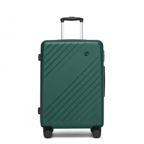 KSK2585 - Kono 24 Inch Medium ABS+PC Hard Shell Checked Luggage, Modern Diagonal Stripe Travel Suitcase with Silent Spinner Wheels, Combination Lock - Green