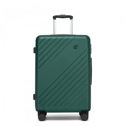 KSK2585 - Kono 24 Inch Medium ABS+PC Hard Shell Checked Luggage, Modern Diagonal Stripe Travel Suitcase with Silent Spinner Wheels, Combination Lock - Green