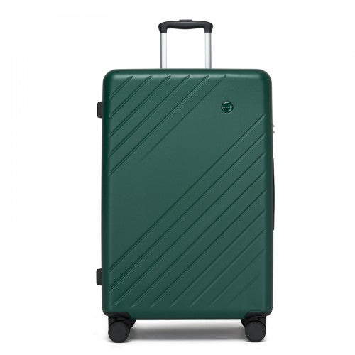 KSK2585 - Kono 28 Inch Large ABS+PC Hard Shell Checked Luggage, Spacious Diagonal Stripe Travel Suitcase with Silent Wheels & Combination Lock  - Green