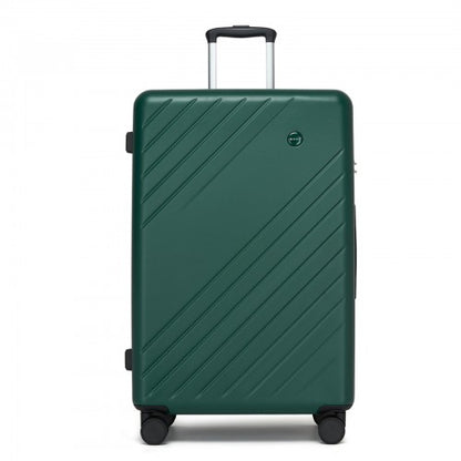 KSK2585 - Kono 28 Inch Large ABS+PC Hard Shell Checked Luggage, Spacious Diagonal Stripe Travel Suitcase with Silent Wheels & Combination Lock  - Green