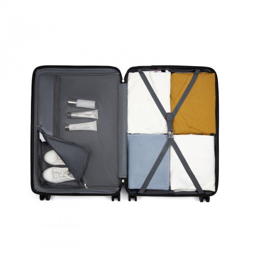 KSK2585 - Kono 28 Inch Large ABS+PC Hard Shell Checked Luggage, Spacious Diagonal Stripe Travel Suitcase with Silent Wheels & Combination Lock  - Green