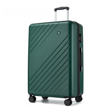 KSK2585 - Kono 28 Inch Large ABS+PC Hard Shell Checked Luggage, Spacious Diagonal Stripe Travel Suitcase with Silent Wheels & Combination Lock  - Green