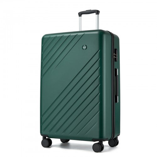 KSK2585 - Kono 28 Inch Large ABS+PC Hard Shell Checked Luggage, Spacious Diagonal Stripe Travel Suitcase with Silent Wheels & Combination Lock  - Green