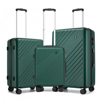 KSK2585 - Kono ABS+PC Hard Shell 3 Piece Luggage Set (20/24/28 Inch) with Diagonal Strap, Silent Wheels & Complete Travel Solution - Green