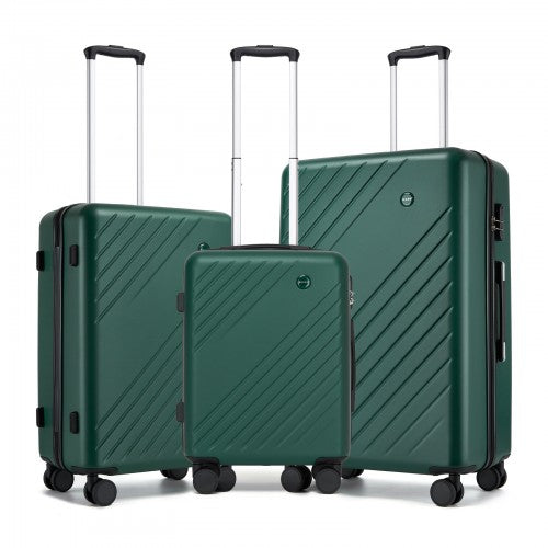 KSK2585 - Kono ABS+PC Hard Shell 3 Piece Luggage Set (20/24/28 Inch) with Diagonal Strap, Silent Wheels & Complete Travel Solution - Green