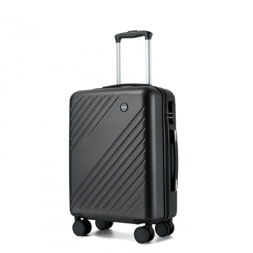 KSK2585 - Kono 20 Inch ABS+PC Hard Shell Carry On Luggage, Diagonal Stripe Lightweight Travel Suitcase with Silent Spinner Wheels & Organised Interior - Grey