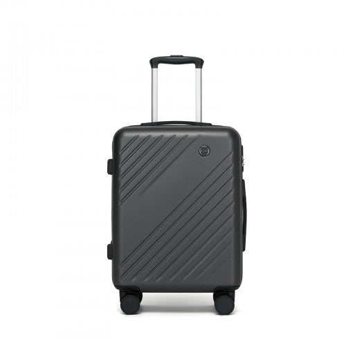 KSK2585 - Kono 20 Inch ABS+PC Hard Shell Carry On Luggage, Diagonal Stripe Lightweight Travel Suitcase with Silent Spinner Wheels & Organised Interior - Grey