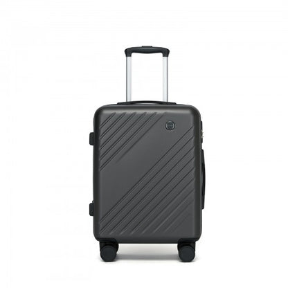KSK2585 - Kono 20 Inch ABS+PC Hard Shell Carry On Luggage, Diagonal Stripe Lightweight Travel Suitcase with Silent Spinner Wheels & Organised Interior - Grey