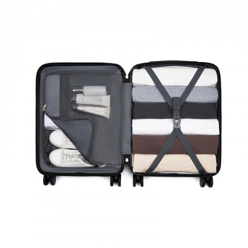 KSK2585 - Kono 20 Inch ABS+PC Hard Shell Carry On Luggage, Diagonal Stripe Lightweight Travel Suitcase with Silent Spinner Wheels & Organised Interior - Grey