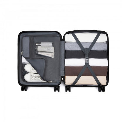 KSK2585 - Kono 20 Inch ABS+PC Hard Shell Carry On Luggage, Diagonal Stripe Lightweight Travel Suitcase with Silent Spinner Wheels & Organised Interior - Grey