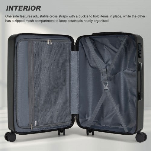 KSK2585 - Kono 28 Inch Large ABS+PC Hard Shell Checked Luggage, Spacious Diagonal Stripe Travel Suitcase with Silent Wheels & Combination Lock  - Grey