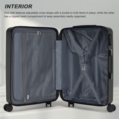 KSK2585 - Kono ABS+PC Hard Shell 3 Piece Luggage Set (20/24/28 Inch) with Diagonal Strap, Silent Wheels & Complete Travel Solution - Grey