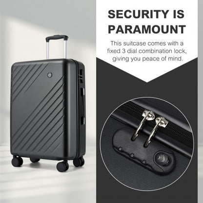 KSK2585 - Kono 24 Inch Medium ABS+PC Hard Shell Checked Luggage, Modern Diagonal Stripe Travel Suitcase with Silent Spinner Wheels, Combination Lock - Grey