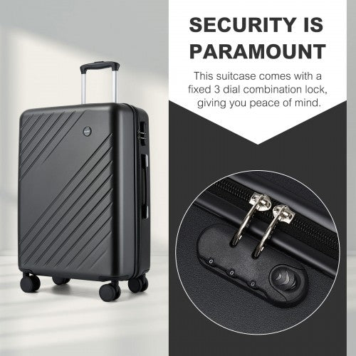 KSK2585 - Kono 28 Inch Large ABS+PC Hard Shell Checked Luggage, Spacious Diagonal Stripe Travel Suitcase with Silent Wheels & Combination Lock  - Grey