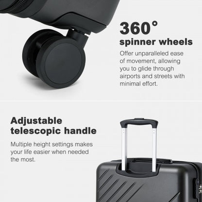 KSK2585 - Kono 20 Inch ABS+PC Hard Shell Carry On Luggage, Diagonal Stripe Lightweight Travel Suitcase with Silent Spinner Wheels & Organised Interior - Grey