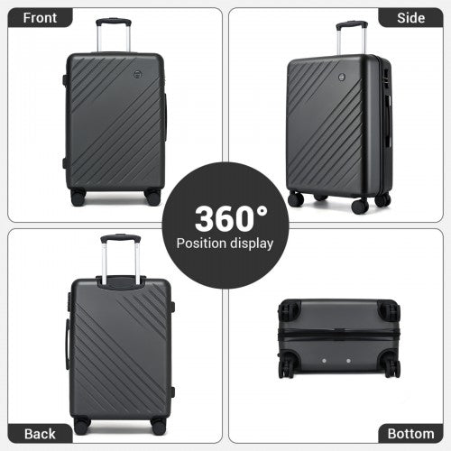 KSK2585 - Kono ABS+PC Hard Shell 3 Piece Luggage Set (20/24/28 Inch) with Diagonal Strap, Silent Wheels & Complete Travel Solution - Grey