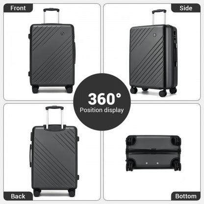 KSK2585 - Kono 28 Inch Large ABS+PC Hard Shell Checked Luggage, Spacious Diagonal Stripe Travel Suitcase with Silent Wheels & Combination Lock  - Grey