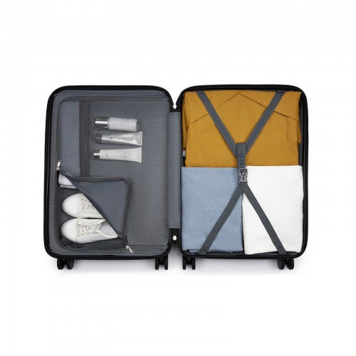 KSK2585 - Kono 24 Inch Medium ABS+PC Hard Shell Checked Luggage, Modern Diagonal Stripe Travel Suitcase with Silent Spinner Wheels, Combination Lock - Grey