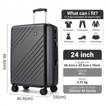 KSK2585 - Kono 24 Inch Medium ABS+PC Hard Shell Checked Luggage, Modern Diagonal Stripe Travel Suitcase with Silent Spinner Wheels, Combination Lock - Grey