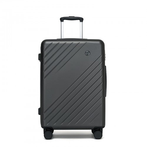 KSK2585 - Kono 24 Inch Medium ABS+PC Hard Shell Checked Luggage, Modern Diagonal Stripe Travel Suitcase with Silent Spinner Wheels, Combination Lock - Grey